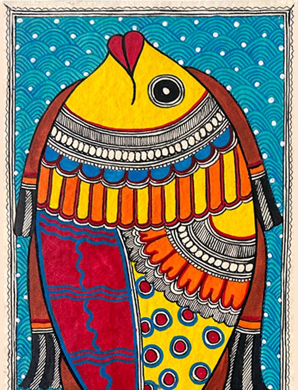 Celestial Sacred Fish In Teal, Madhubani fish painting by Vidushini Prasad 2