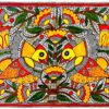 Fire Fish at the Sacred Tree Madhubani fish tree painting by Vidushini Prasad