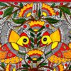 Fire Fish at the Sacred Tree Madhubani fish tree painting by Vidushini Prasad 2