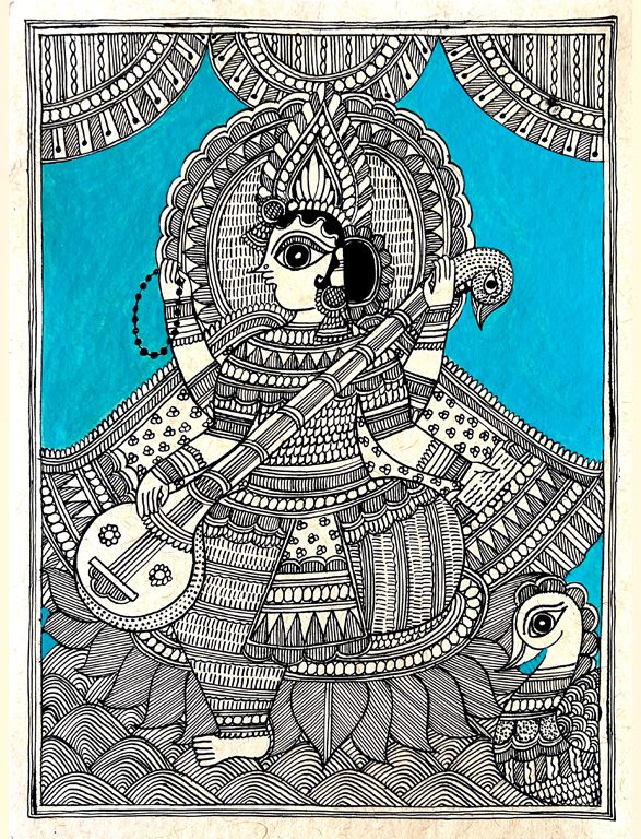 Goddess Saraswati Madhubani Saraswati painting by Vidushini Prasad