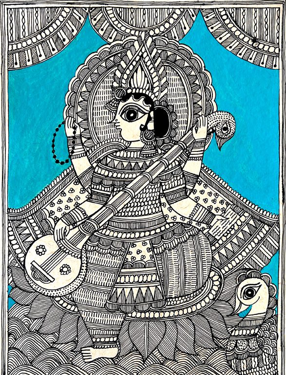 Goddess Saraswati Madhubani Saraswati painting by Vidushini Prasad 2