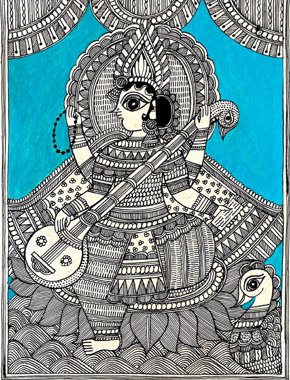 Goddess Saraswati Madhubani Saraswati painting by Vidushini Prasad 3