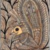 Golden Peacock in Ink Madhubani peacock line art by Vidushini Prasad 3