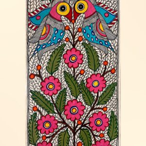 Love Birds on Flowering Tree Madhubani birds painting by Vidushini Prasad