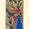 Peacock in the Orchard Madhubani peacock painting by Vidushini Prasad
