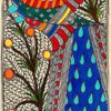 Peacock in the Orchard Madhubani peacock painting by Vidushini Prasad 3