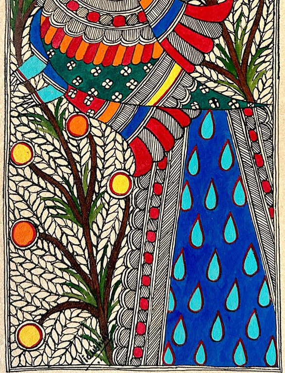 Peacock in the Orchard Madhubani peacock painting by Vidushini Prasad 3