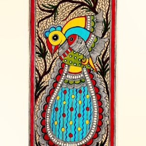The Roundbird & The Fish Madhubani bird fish painting by Vidushini Prasad