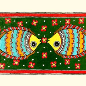 Twin Fish in Emerald Madhubani fish painting by Vidushini Prasad
