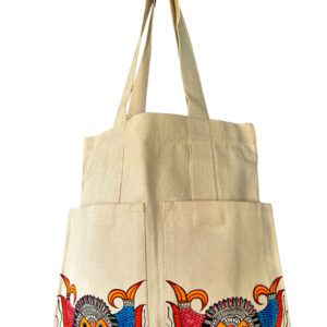 Crowned Madhubani fish tote bag by Vidushini Prasad