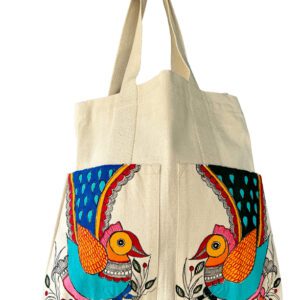 Flying Peacock Madhubani Peacock Tote Bag by Vidushini Prasad