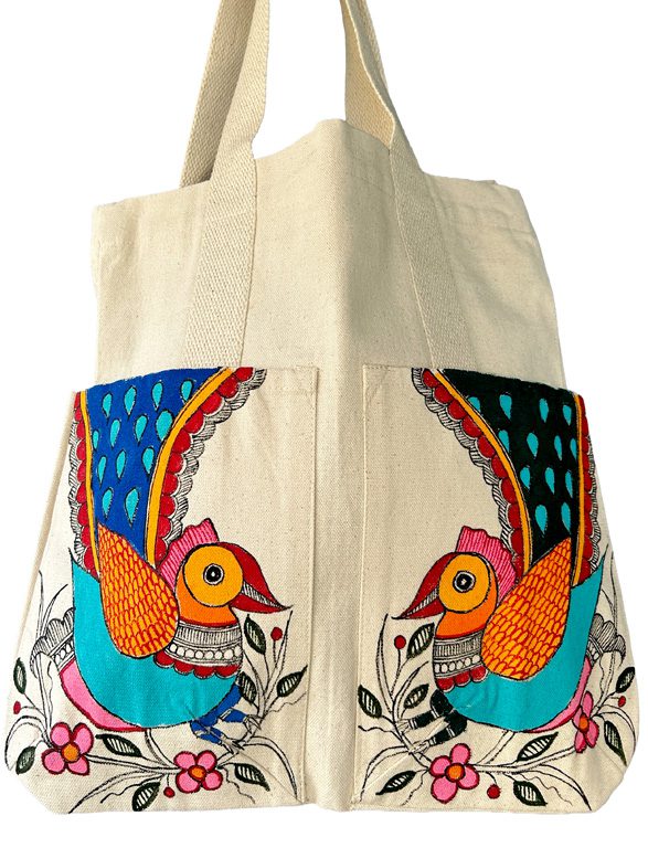 Flying Peacock Madhubani Peacock Tote Bag by Vidushini Prasad 2