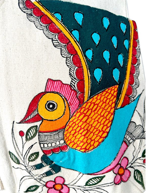 Flying Peacock Madhubani Peacock Tote Bag by Vidushini Prasad 3