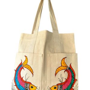 Leaping Fish Madhubani Fish Tote Bag by Vidushini Prasad