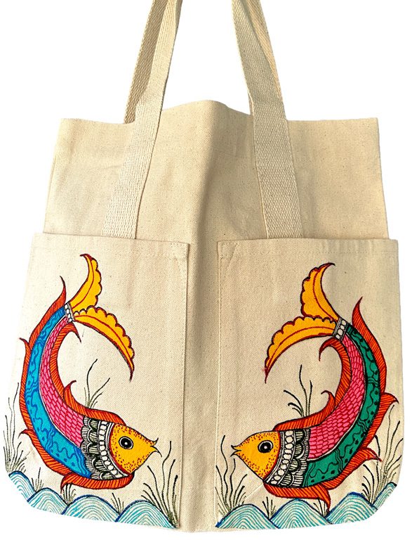 Leaping Fish Madhubani Fish Tote Bag by Vidushini Prasad 2