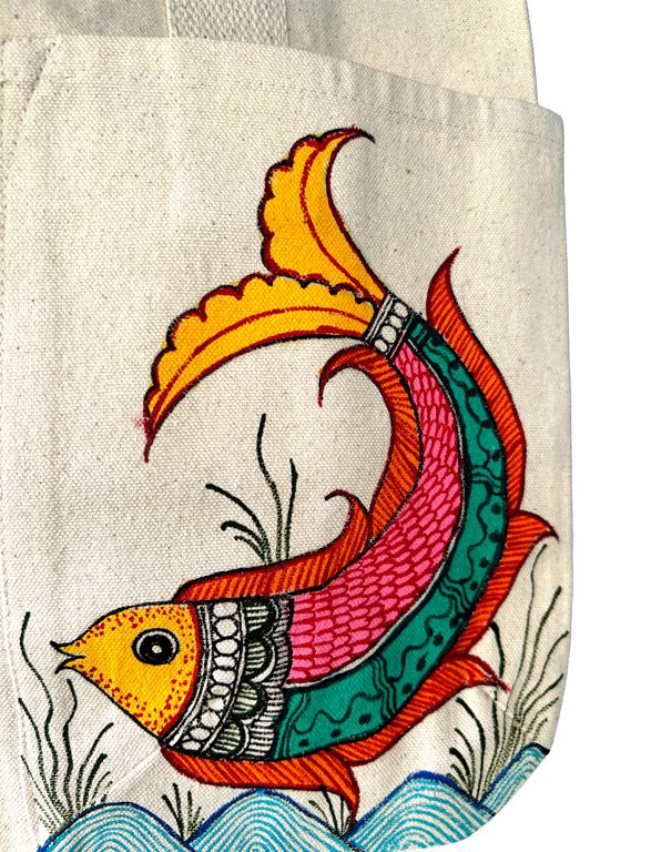 Leaping Fish Madhubani Fish Tote Bag by Vidushini Prasad 3