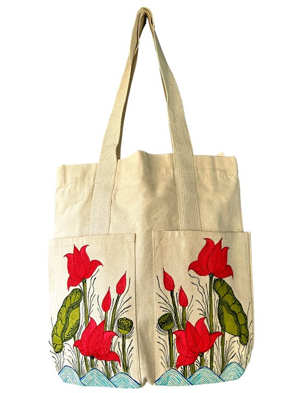 Lotus & Turtle Madhubani Turtle Tote Bag by Vidushini Prasad