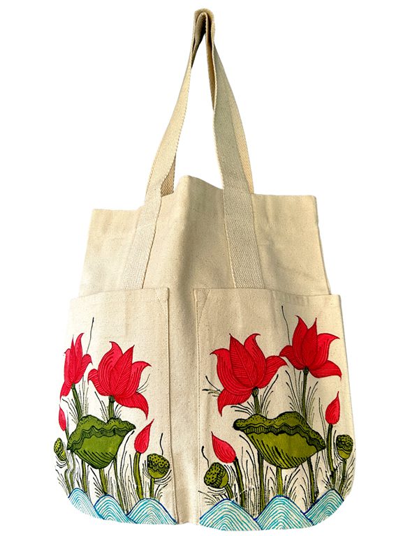 Lotus Garden Madhubani Lotus Tote Bag by Vidushini Prasad