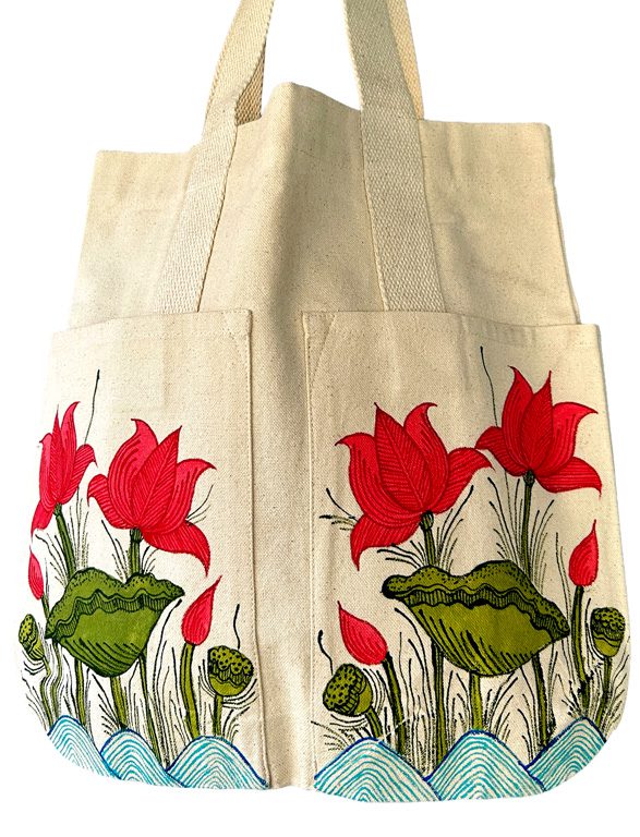 Lotus Garden Madhubani Lotus Tote Bag by Vidushini Prasad 2