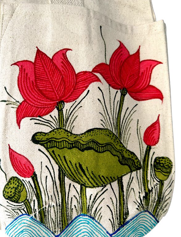Lotus Garden Madhubani Lotus Tote Bag by Vidushini Prasad 3