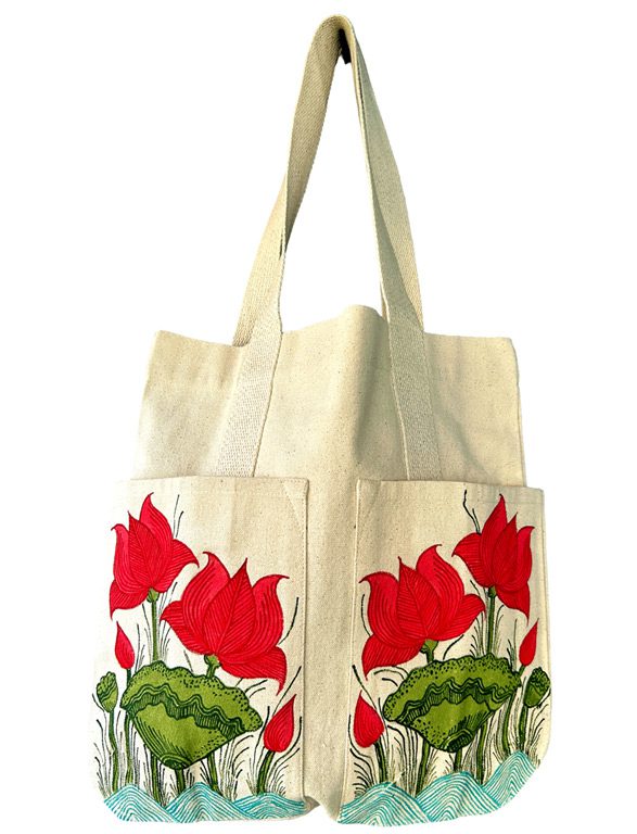 Madhubani Lotus Tote Bag by Vidushini Prasad