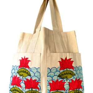Lotus on Waves Madhubani Lotus Tote Bag by Vidushini Prasad