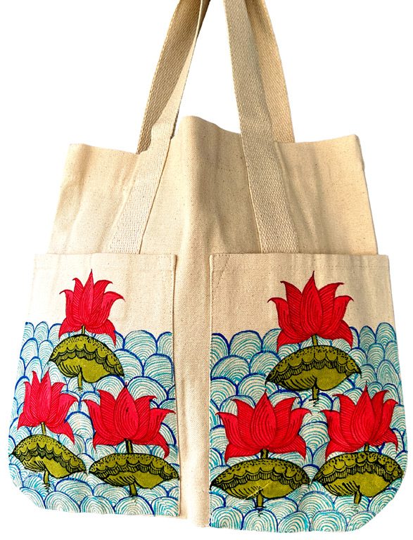 Lotus on Waves Madhubani Lotus Tote Bag by Vidushini Prasad 2