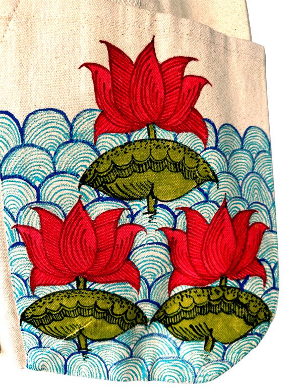 Lotus on Waves Madhubani Lotus Tote Bag by Vidushini Prasad 3