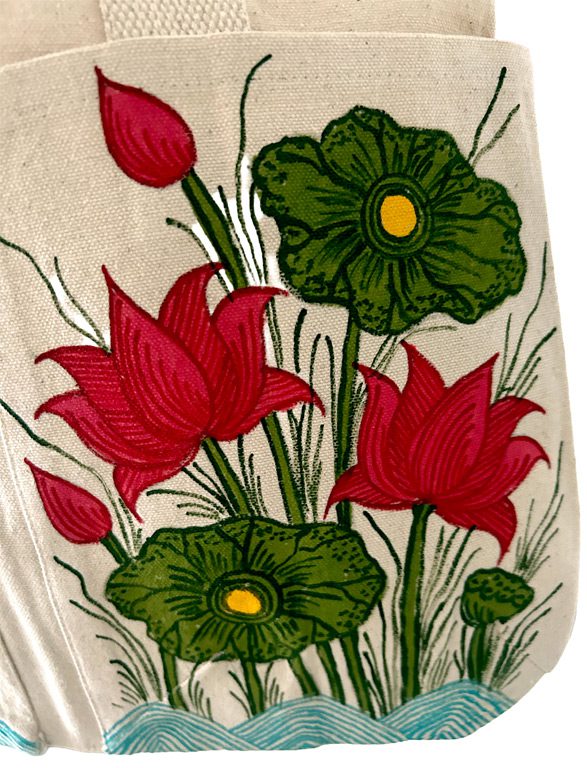 Lotus Pond Madhubani lotus Tote Bag by Vidushini Prasad 3