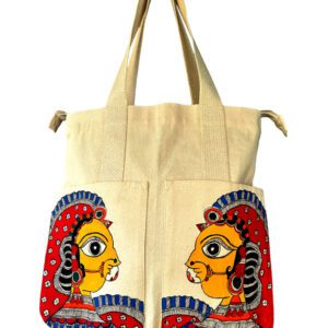 Madhubani Faces Tote Bag Madhubani tote bag by Vidushini Prasad