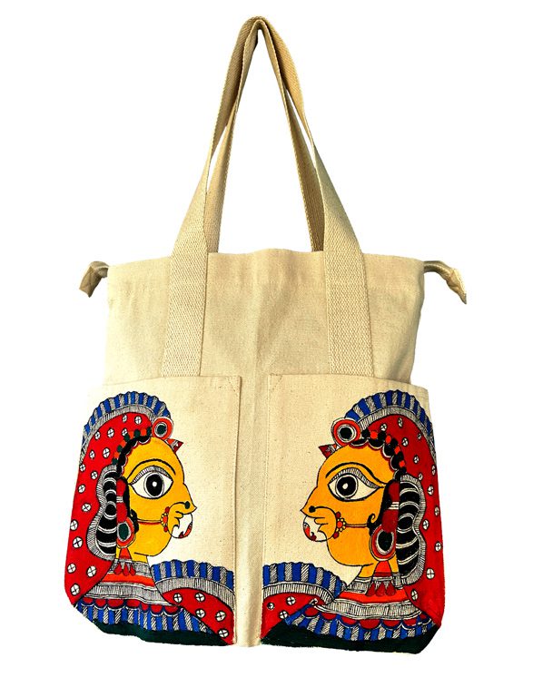 Madhubani Faces Tote Bag Madhubani tote bag by Vidushini Prasad