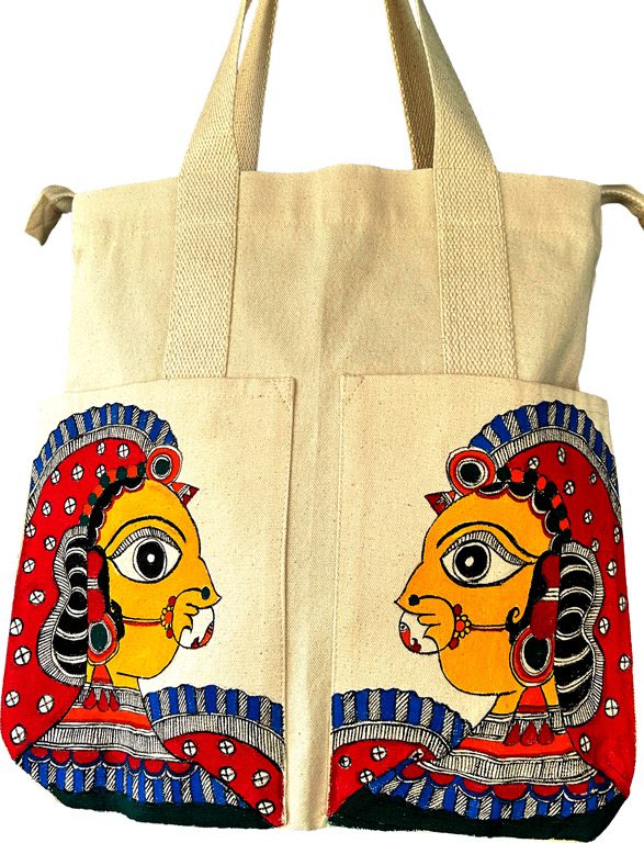 Madhubani Faces Tote Bag Madhubani tote bag by Vidushini Prasad 2