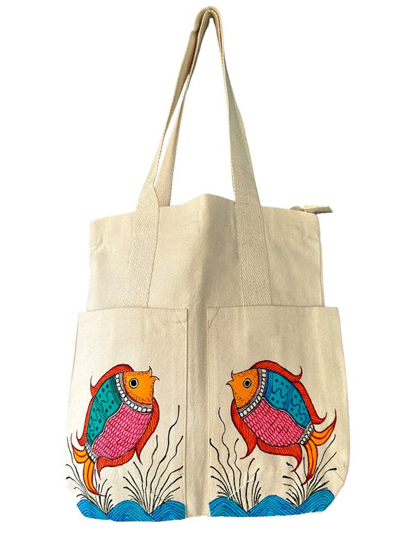 Madhubani Fish Tote Bag by Vidushini Prasad