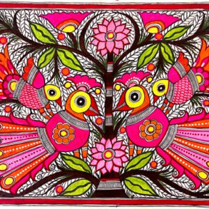 Magenta Peacocks in Bloom Madhubani peacock painting by Vidushini Prasad