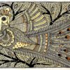 Peacock in Ink & Gold Madhubani Peacock Line Art by Vidushini Prasad