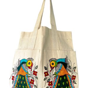 Seated Peacock Madhubani Peacock Tote Bag by Vidushini Prasad