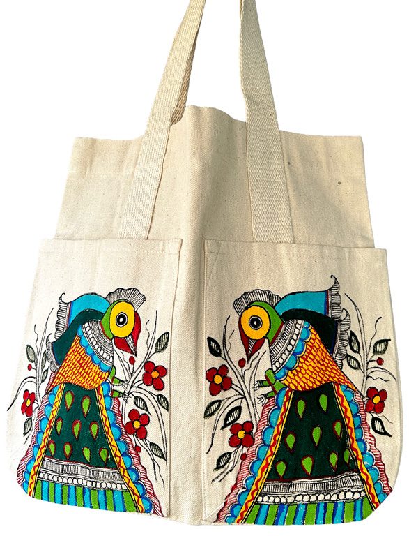 Seated Peacock Madhubani Peacock Tote Bag by Vidushini Prasad 2