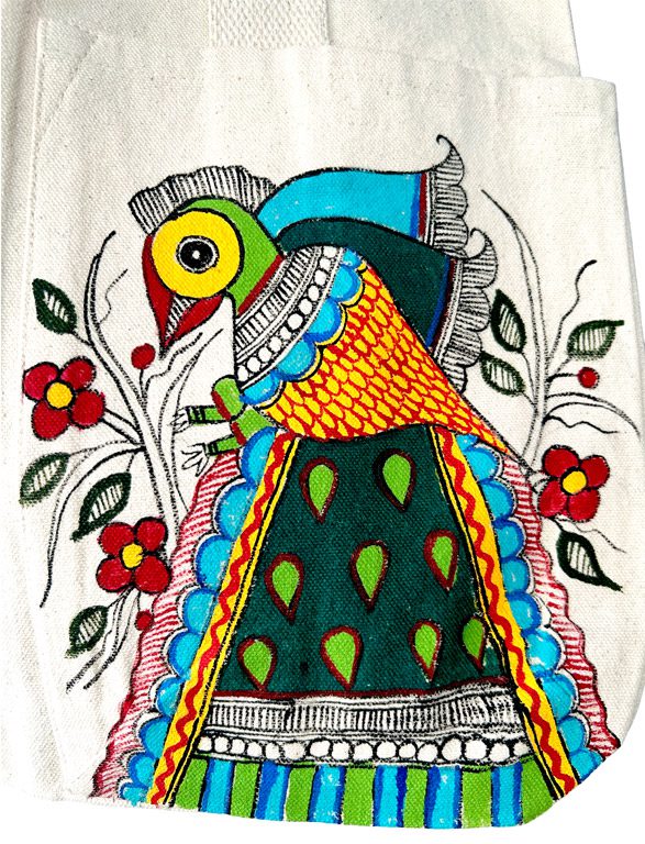 Seated Peacock Madhubani Peacock Tote Bag by Vidushini Prasad 3