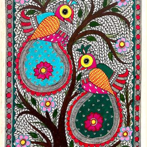 Twin Roundbirds on the Beige Tree by Vidushini Prasad