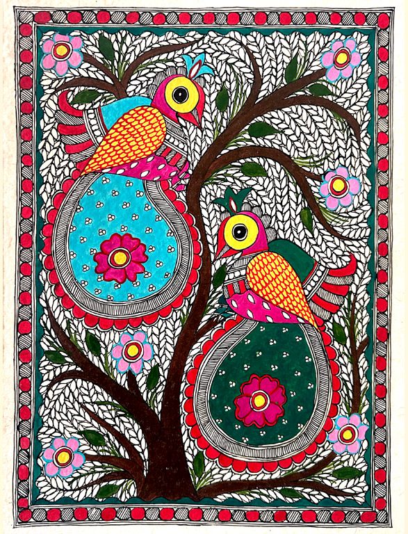 Twin Roundbirds on the Beige Tree by Vidushini Prasad