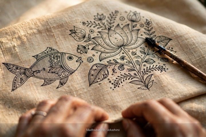 Authentic Hand Painted Madhubani Saree