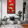 Golden Lotus on Crimson Madhubani on Wall