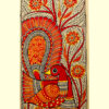Crimson Peacock Madhubani