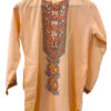 Hand-Painted Madhubani Khadi Cotton Kurta Peach with multicolor fish motif