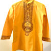 Sunshine Yellow Khadi Kurta with Hand-Painted Madhubani fish Motif 5